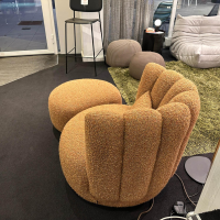 KFF - Sessel Gaia Divano Piccolo Stoff Jab Fluffy JA 2096 Braun Beige Drehgestell Metall Inklusive Hocker Und Kissen - 3