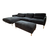 COR - Ecksofa Avalanche Stoff 8145 Dunkelgrau mit 3 Lendenrollen und einem Hocker - 7