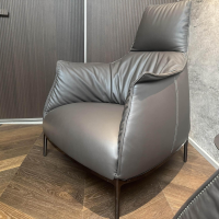 Poltrona Frau - Sessel Archibald A Highback Leder Pelle Soul Ray Grau Füße Nickel Brüniert Schwarz Glänzend - 3