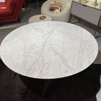 Ligne Roset - Esstisch Ennéa Rund Platte Marmor Weiß Gestell Eiche Schwarz Gebeizt - 6