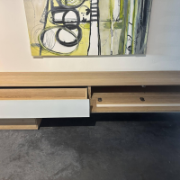 Rodam - Wohnwand Sigma Eiche Natur Weiß Pigment Geölt Und Glas Weiß - 2