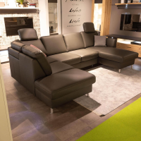 Modulmaster - Wohnlandschaft MM PN1080 Leder Torro Anthrazit Fuß Metall Alufarbig Silber Mit Kissen Und Anstellhocker - 3