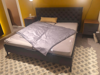 Möller Design - Bett MD13 Leder Raw Anthrazit 1050 Kopfteil Bohemian E Metallfuß NQ Schwarz ohne Matratze ohne Lattenroste - 4