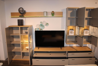 Rietberger Möbelwerke - Wohnwand Lodano Lack Cashmere Grau Eiche Sand mit Beleuchtung - 3