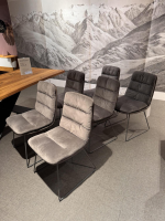 KFF - 6er Set Stuhl Arva Leder Dakota 6006 Grey Drahtkufengestell Metall Eisenblank Grau Lackiert - 6