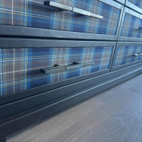 Gruber - Kommode Hollywood Stoff Und Leder Blau Schwarz Kariert Korpus Holz Schwarz - 10