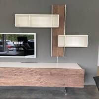 Gwinner - Wohnwand Bohle Lack Weiß Struktureiche Geräuchert mit Beleuchtung - 5