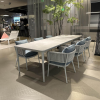 DEDON - Outdoor Tischgruppe Bellmonde Platte Keramik Mineral Grau Gestell Aluminium Lipari Weiß Grau Inklusive Kissen - 10