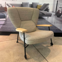Walter Knoll - Sessel Shinzo Stoff Lucia 7695 Nutmeg Grau Braun Rücken Leder Saddle Khaki Braun Gestell Bronze Pulverbeschichtet Mit Hocker - 4
