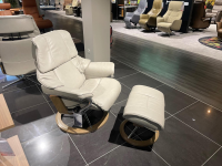 Stressless - Sessel Reno S R Leder 091 Cori Silver Cloud 25 Grau Gestell Cross Smoked Oak 13 Inklusive Hocker - 8