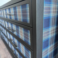 Gruber - Kommode Hollywood Stoff Und Leder Blau Schwarz Kariert Korpus Holz Schwarz - 7