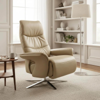 himolla - Sessel 7052 Easy-Swing Leder Longlife Soft Stein Creme Braun Sternfuß Edelstahloptik Manuelle Verstellung - 4