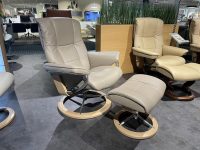 Stressless - Sessel Mayfair M Leder Batick Mole Beige Gestell Metall 40 Alu Poliert Fuß Signature Holz Eiche Mit Hocker - 7