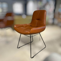 Freifrau - 6er Set Stuhl Leya Armchair 4 Stühle Low ohne Armlehne 2 Stühle High mit Armlehne Leder Opium Cognac Braun Gestell Metall Pulverbeschichtung Feinstruktur Matt Dunkelbraun - 6