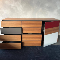 Kettnaker - Sideboard Soma Nussbaum Front Lack Taupe Matt Grau Rot Weiß Mit Schubladen Und Tür Mit Regalboden - 4