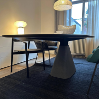 Zoom by Mobimex - Tisch Bridge BRI240El Oval Platte Holz Eiche Gebürstet Kohleschwarz Schwarz Lackiert Gestell Beton Anthrazit - 9