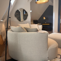 COR - Sofa Siwa Stoff 8207 Muschel Creme mit Hocker und Kissen - 9
