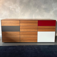 Kettnaker - Sideboard Soma Nussbaum Front Lack Taupe Matt Grau Rot Weiß Mit Schubladen Und Tür Mit Regalboden - 8