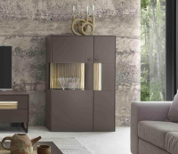 Loddenkemper - Wohnwand Linee Living LS24 Galano Lack Terrabraun Braun Grau Absetzung Eiche Wellenoptik Mit Beleuchtung - 15