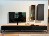 Team 7 - Wohnwand Filigno Eiche Naturöl Farbglas Schwarz Matt Und Rauchglas Mit TV-Säule - 4