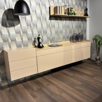 Contur - Wohnwand Venzone Lack Pesca Pfirsich Rosa Platte Eiche Furniert - 4