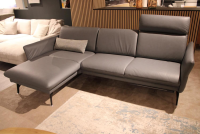 himolla - Ecksofa 1928 Leder 24 Longlife Aqua Grau mit Kopfstütze und 1 Nierenkissen - 3