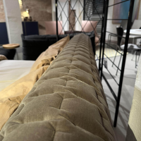 Ligne Roset - Bett Ruché Stoff Harald 3 Chamois 242 Grau Gestell Buche Massiv Rot Ohne Matratze Ohne Lattenrost Inklusive Hocker - 3