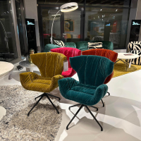 Bretz - 4er Set Esstischstuhl Cassia Stoff 64 1978 Velvet Gold Green Grün Rot Pink Füße 98 Matt Schwarz - 8