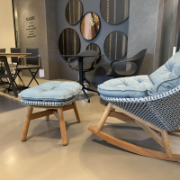 DEDON - Schaukelstuhl MBrace Geflecht Baltic Blau Grau Sitzfläche Stoff MARnori Blau Grau Gestell Teak Mit Hocker - 6