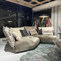 Bretz - Wohnlandschaft Matilda Stoff 61 9486 Velours Austernpilz Beige Füße Gleiter Schwarz Inklusive Kissen - 9