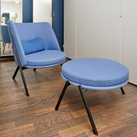 Tecta - Loungesessel DS70 Stoff Dama 75 Mittelblau Blau Gestell Schwarz Pulverbeschichtet Mit Kissen Und Hocker - 9