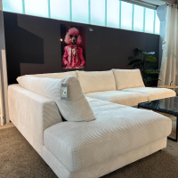 Schöner Wohnen-Kollektion - Ecksofa Garbo Stoff 6 Cord Snow Weiß Füße Kunststoff Schwarz Inklusive Longchair - 8