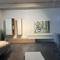 Rodam - Wohnwand Sigma Eiche Natur Weiß Pigment Geölt Und Glas Weiß - 5