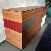 Kettnaker - Sideboard Soma Nussbaum Front Lack Taupe Matt Grau Rot Weiß Mit Schubladen Und Tür Mit Regalboden - 3