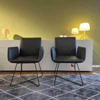 COR - 3er-Set Armlehnstuhl Jalis Leder Dura 171 Anthrazit Drahtgestell Metall Schwarz Mit Hohem Rücken Und Filzgleitern - 7