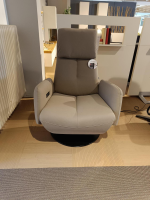 WK Wohnen - Sessel WK 616 Carlos Leder G Davinci Dune Beige Grau Drehteller Holz Black Schwarz Matt Mit 2 Motoren Und Kipptaster - 2