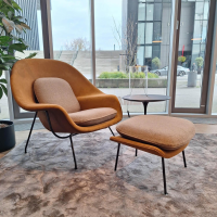 Knoll International - Relax Chair Womb Stoff Colorado Grau Braun Und Ultrasuede Braun Gestell Metall Schwarz - 3