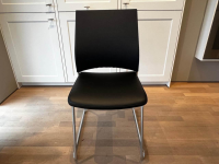 Bacher - 4er-Set Stuhl Bow Sitz Leder Schwarz Rücken Strickstoff Schwarz Anthrazit Gestell Chrom Hochglanz - 5