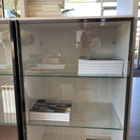 Molteni & C - Raumteiler 505 in Lack Kieselgrau mit Glastüren Schwarz Chrom - 17