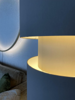 Bielefelder Werkstätten - Stehlampe Soho Gestell Nickel 3x Big Chintz Pebbel Grau Und 3x Small Chinz Sand Creme - 3