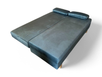 Eigene Herstellung - Schlafsofa Stoff Velour Petrol Blau Gestell Eiche Hell Mit Bettkasten - 6