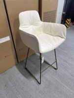 Freifrau - Barhocker Leya Innen Leder Orient Kristall Beige Außen Stoff Nobilis Raphael Ivoire Beige Drahtgestell Metall Messing Lasur - 5