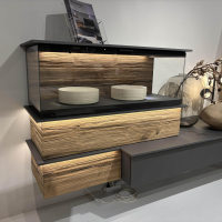 Musterring - Wohnwand Jana Lack Graphit Grau Mit Absetzung Altholz-Eiche inkl. Beleuchtung - 9