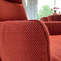KFF - Lounge Sessel Faye Casual Stoff Rohi Credo Lampion Rot 4 Fuß Sterngestell Drehbar Struktur Schwarz mit Hocker - 7
