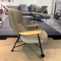Walter Knoll - Sessel Shinzo Stoff Lucia 7695 Nutmeg Grau Braun Rücken Leder Saddle Khaki Braun Gestell Bronze Pulverbeschichtet Mit Hocker - 6