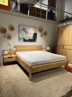 Global - Schlafzimmer Arano Bett  Eiche Natur Massiv Mit Gefrästen Einsatz Ohne Matratze Ohne Topper Inklusive  Kleiderschrank Und Nachtkonsolen Eiche Massiv Griffe Metall Schwarz - 5