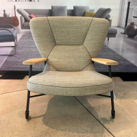 Walter Knoll - Sessel Shinzo Stoff Lucia 7695 Nutmeg Grau Braun Rücken Leder Saddle Khaki Braun Gestell Bronze Pulverbeschichtet Mit Hocker - 8