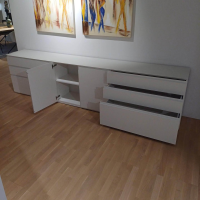 Sudbrock - Sideboard Cubo Glattlack 420 Verkehrsweiß Weiß Griffnut Metall Abdeckplatte Glas - 4