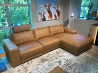 Natura - Ecksofa Balok Leder L30 Retro Cognac Braun Gestell Massivholz Füße Kunststoff Schwarz - 5
