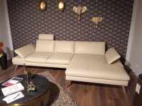 Contur - Ecksofa Collina Leder L50 WP Ecru Beige Füße Metall Gebürstet Mit Sitztiefenverstellung Und Klappbaren Armlehnen - 5